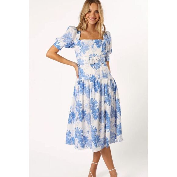 Petal & Pup MAGDA MIDI DRESS BLUE FLORAL Size Small Nwot - Picture 1 of 8